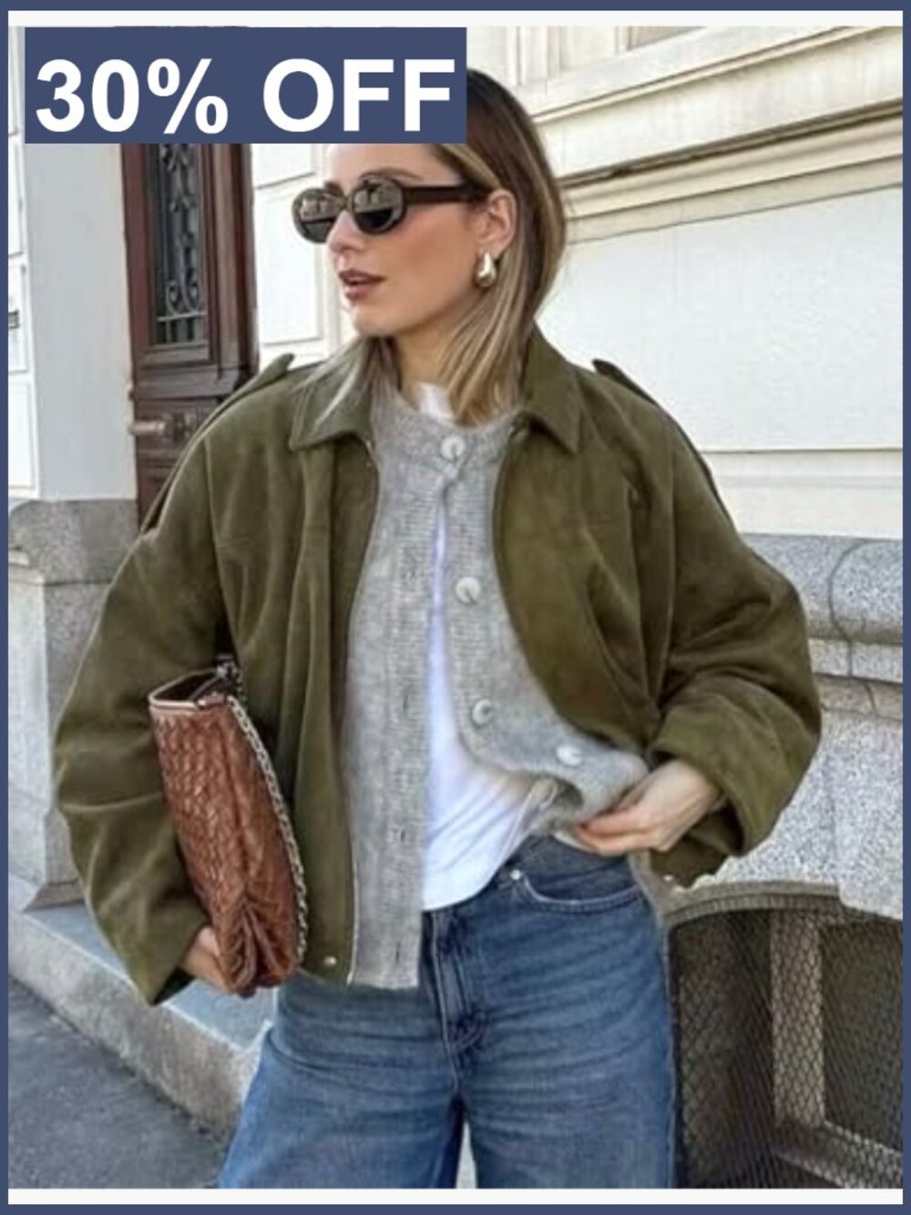 Faux Suede Bomber Jacket Oversized Batwing Long Sleeve Zip Up Cropped Streetwear - Picture 2 of 7